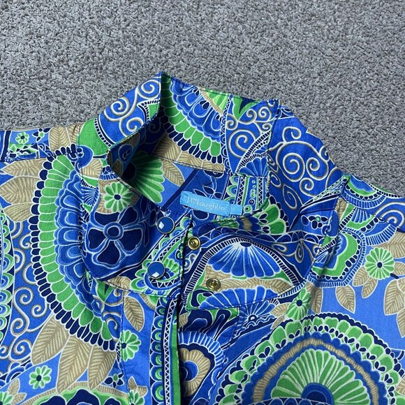 J McLaughlin Berlin Dress Blue Shift Paisley 3/4 Sleeve Pockets Women's Medium - Picture 4 of 7